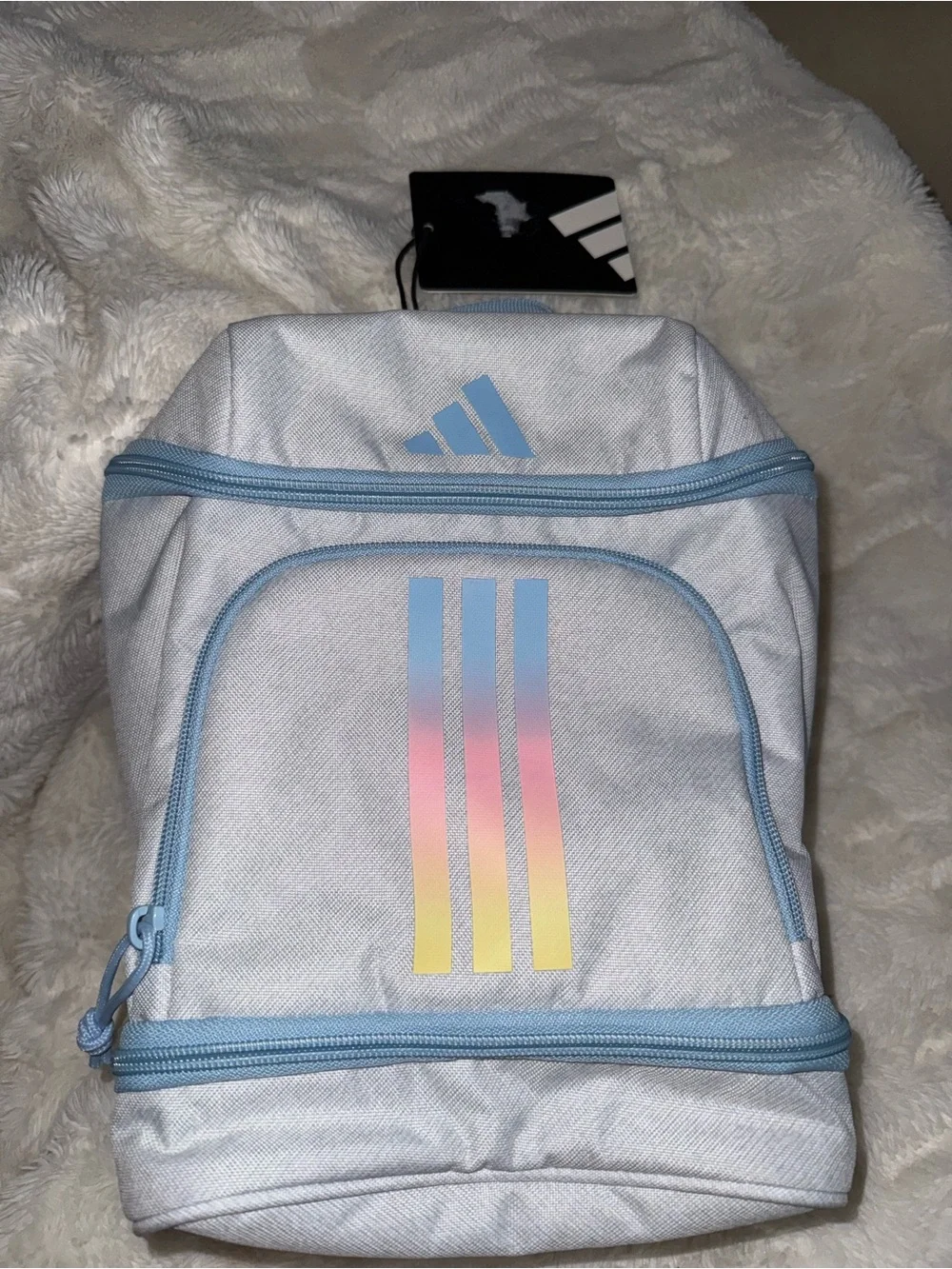 Adidas Light Gray Lunch Bag with Pastel Stripe